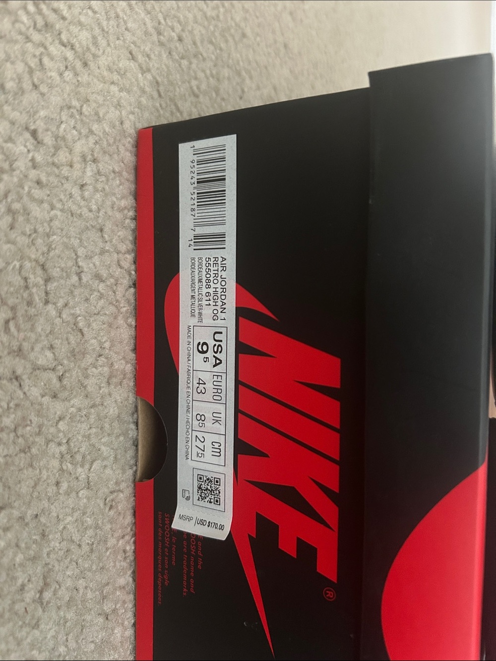 Nike Air Jordan 1 Retro High OG ‘Bordeaux’ Size 9.5 - Picture 3 of 6